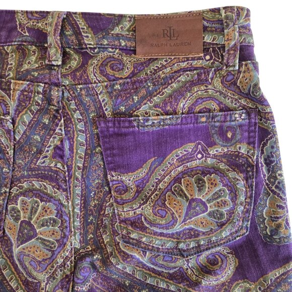 Lauren Ralph Lauren Paisley High Rise Twill Straight Ankle Jeans 8 Purple - Picture 2 of 10
